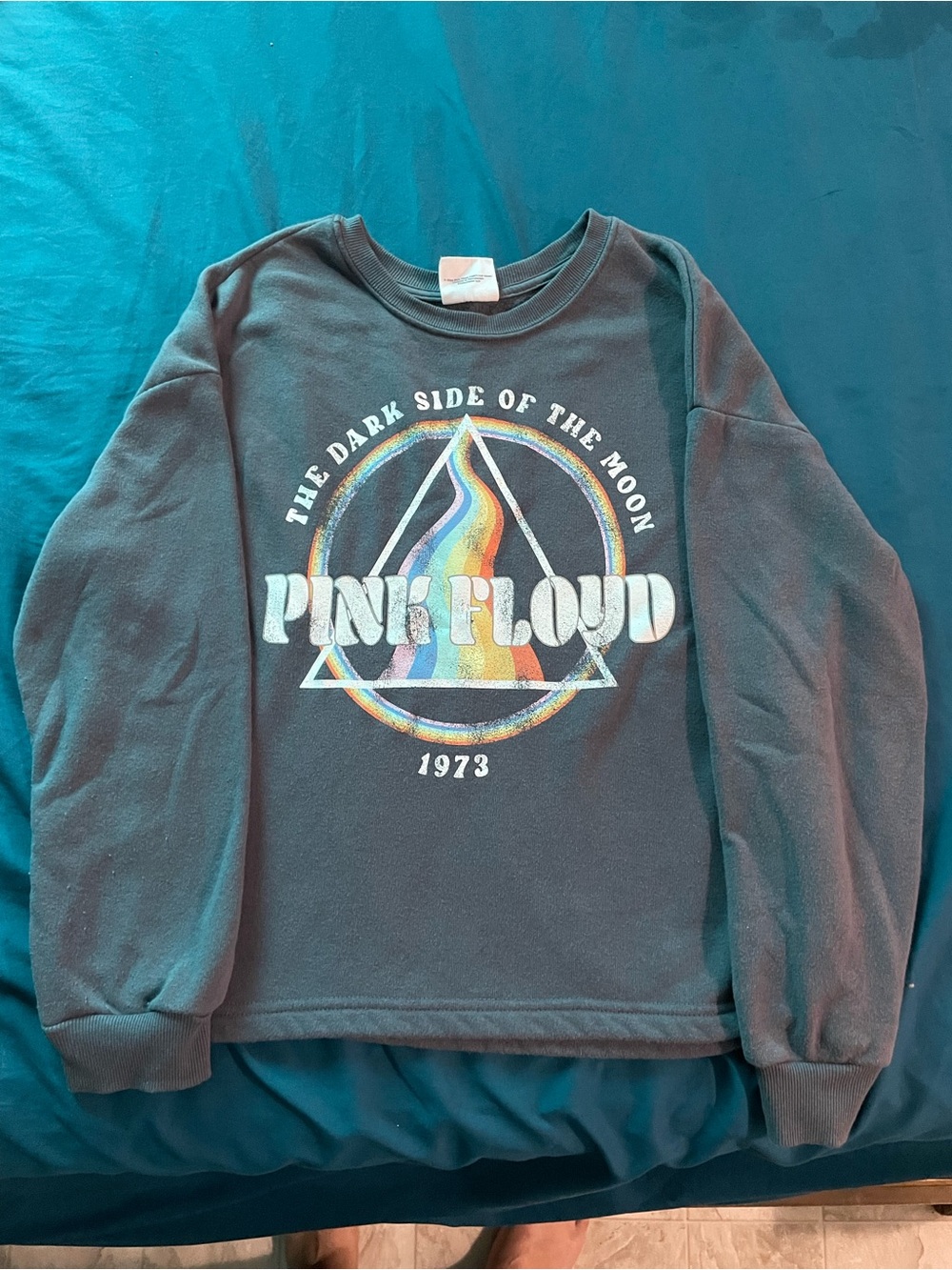 Pink Floyd Black Crewneck Sweatshirt with Rainbow Prism Graphic